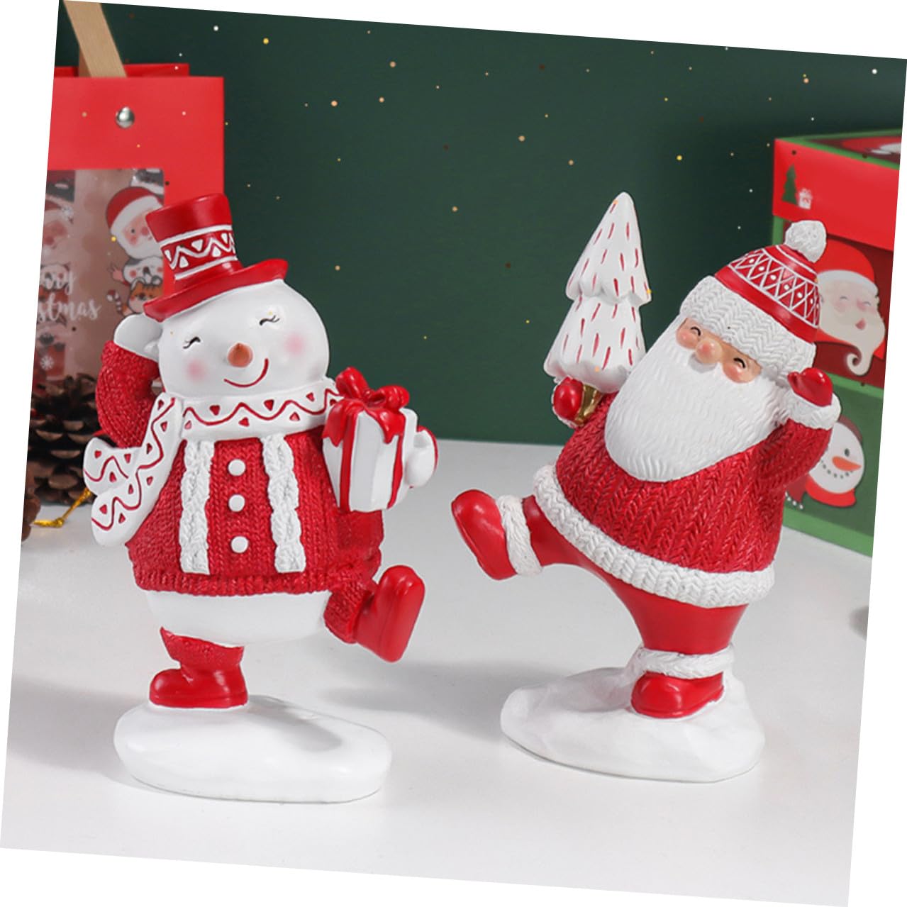 Lurrose Statuina di Babbo Natale Statuina di Pupazzo di Addobbi Natalizi Decorazioni Natalizie Ornamento in Resina Ornamento da Tavolo Decorazione per Feste di Natale