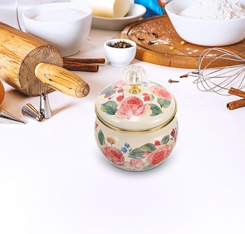 Miniatura 6 de Ciieeo Tarro de almacenamiento de esmalte con tapa de 5.31 x 3.54 x 3.54 pulgadas, recipiente de cocina hermético multiusos para galletas, dulces,