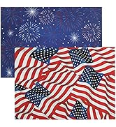 Iconikal July 4th 2-Sided Reversible Disposable Paper Place Mats, Patriotic American Flag/Firewor...
