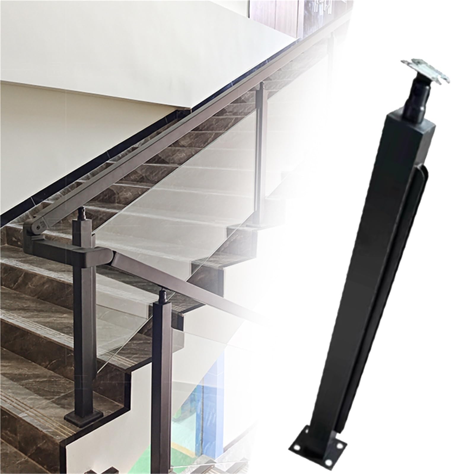 Poteau pour rambarde de couloir commercial et délimitation d'atrium en inox 120cm