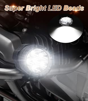 Motorcycle Led Spot Lights 12V 24V Foglights, Universal 60W Motorcycle Auxiliary Led Driving Lights 2PCS White DRL Lights with Waterproof Switch for Motorbike ATV SUV Truck Car Boat