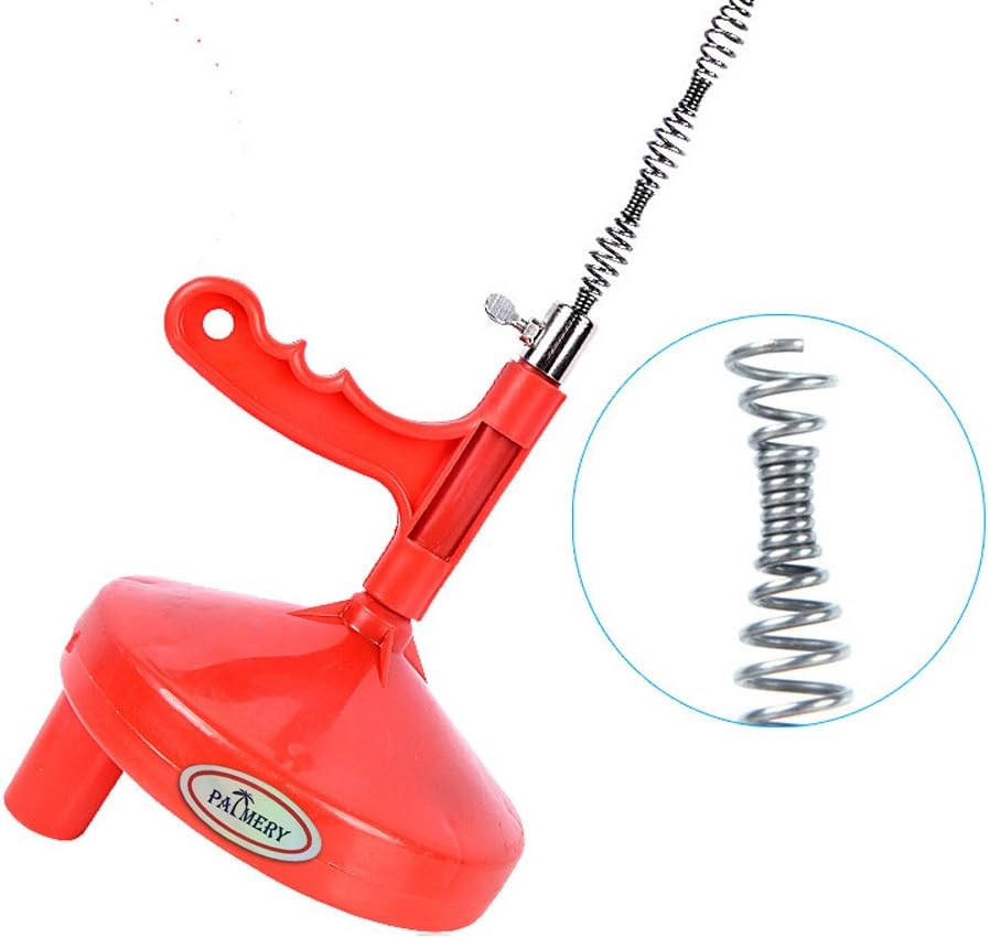 Palmery Drain Cleaner Spin Thru Conduit Plumbing Snake Toilet Sewer Cleaning Closet Drain Unblocker Drum Auger Tool with 1/4-Inch by 5M 23-Feet Cable Metal Spring-Steel Red
