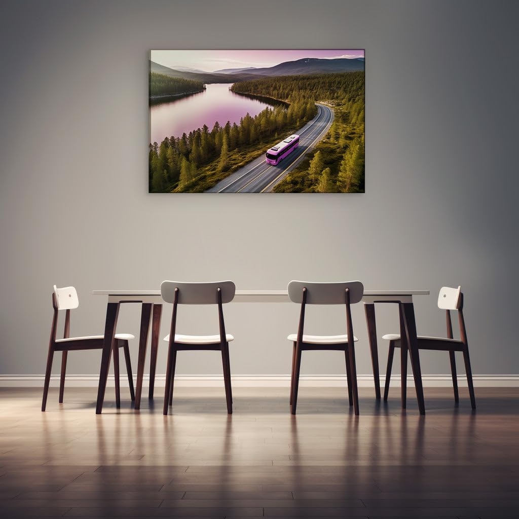 Canvas for Living room. Whisking Through Wonderland: A Journey Past Lakes and Pines in Twilight's Glow, 27 x 18 inch Canvas Wall Art - Contemporary Masterpieces - Modern Home Decor