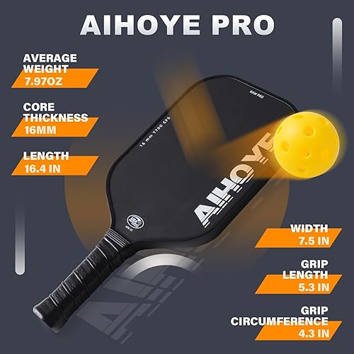 Miniatura 5 de Aihoye Palas de pickleball PRO - Superficie texturizada de fibra de carbono cruda T700 (CFS) con alto grano y giro, paletas de pickleball con núcleo