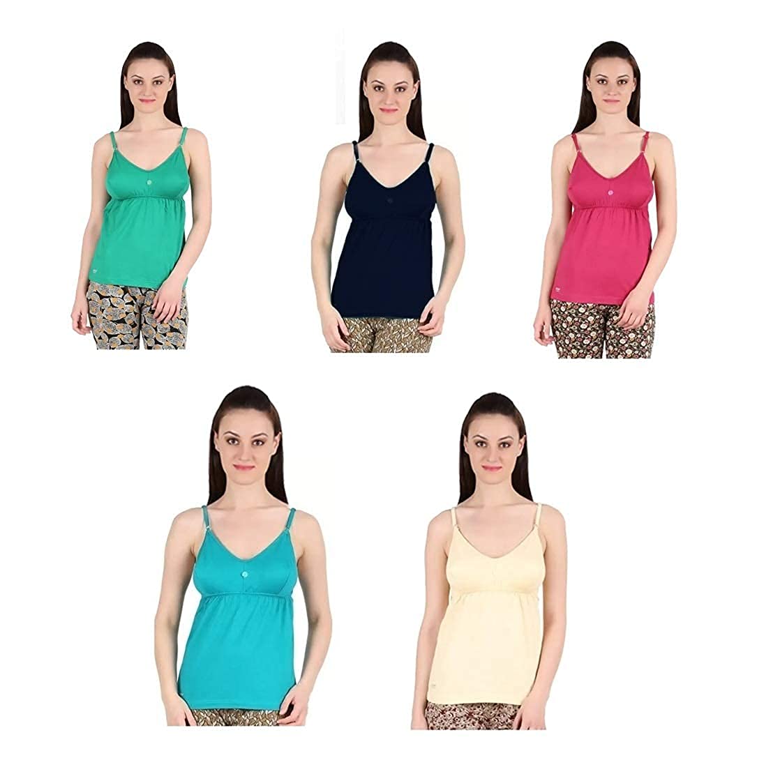 NSJ Womens Non Padded Cotton Bra Slip Adjustable Strap Camisole (Pack of 5)… (L)