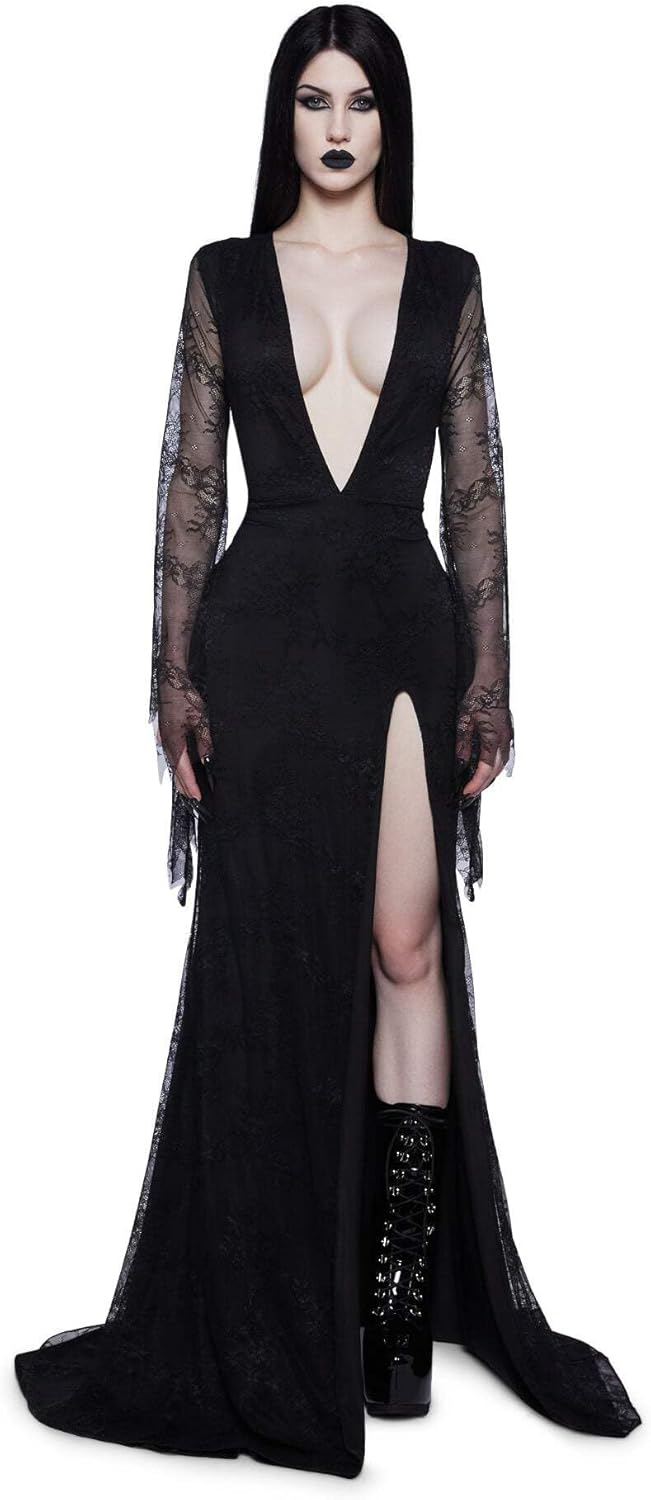 Dolls Kill Lace Morticia Inspired Costume - Vampire Queen Maxi Outfit by Trickz N' Treatz