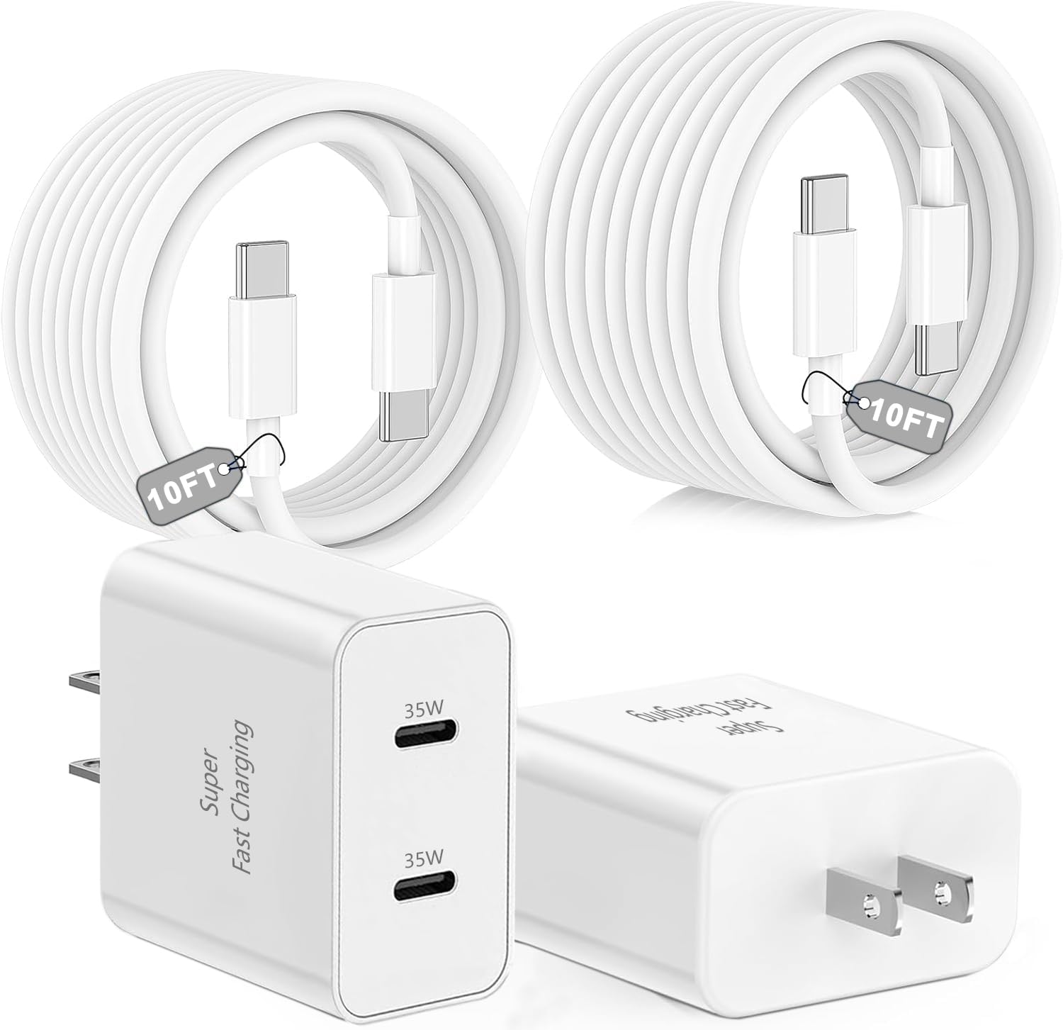 iPhone 17 Pro Max Charger Fast Charging,2-Pack 35W Dual Port USB C Fast Charger Block, 3.0 PD Quick Adapter &【Apple MFi Certified】 Extra Long 10FT 60W USB C to C Cable for iPhone 17/17 Pro/Air/16E/15