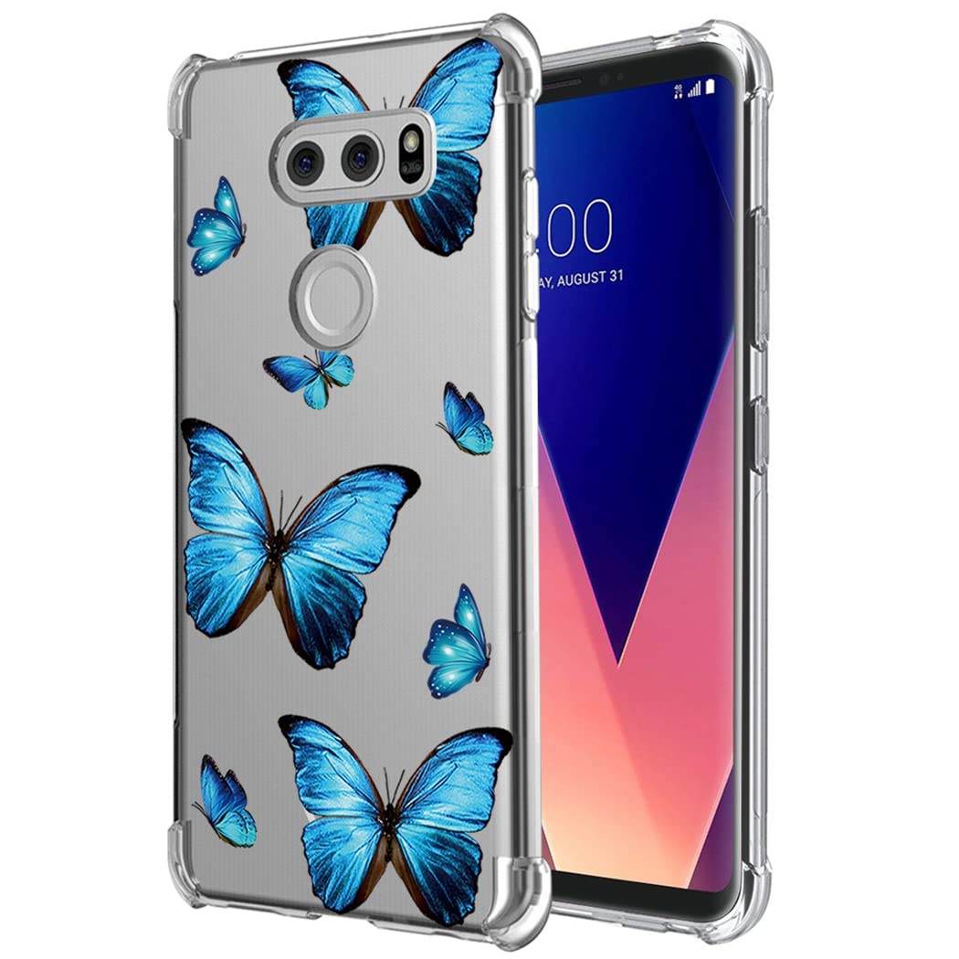 Case for LG V30/V30S ThinQ/V35 ThinQ/V30+/V30 Plus Case, US998 Cute Case, Clear Flexible Bumper TPU Soft Rubber Silicone Cover Phone Case for LG V30 (Blue Butterfly)