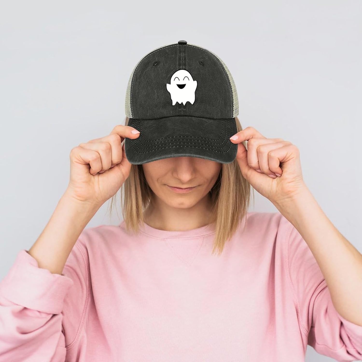 Ghost Hat Halloween Beach Trucker Hat for Women Men Adjustable Baseball Cap Halloween Accessories - Image 5