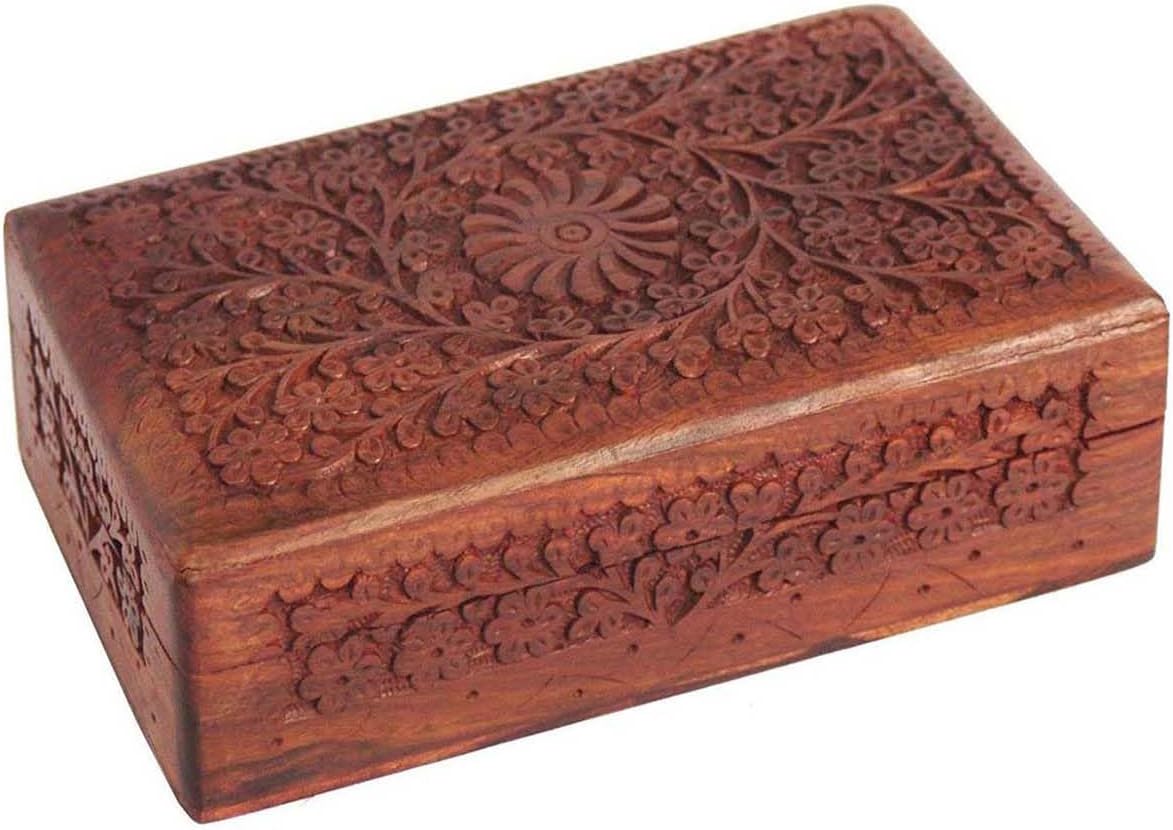 Wooden Kashmiri Carved Jewellery Box for Women, Elegant Brown Gift Box for Birthday Gift for Girlfriend, Exquisite Handcrafted Keepsake, Unique Decorative Box (8 X 5 Inch)