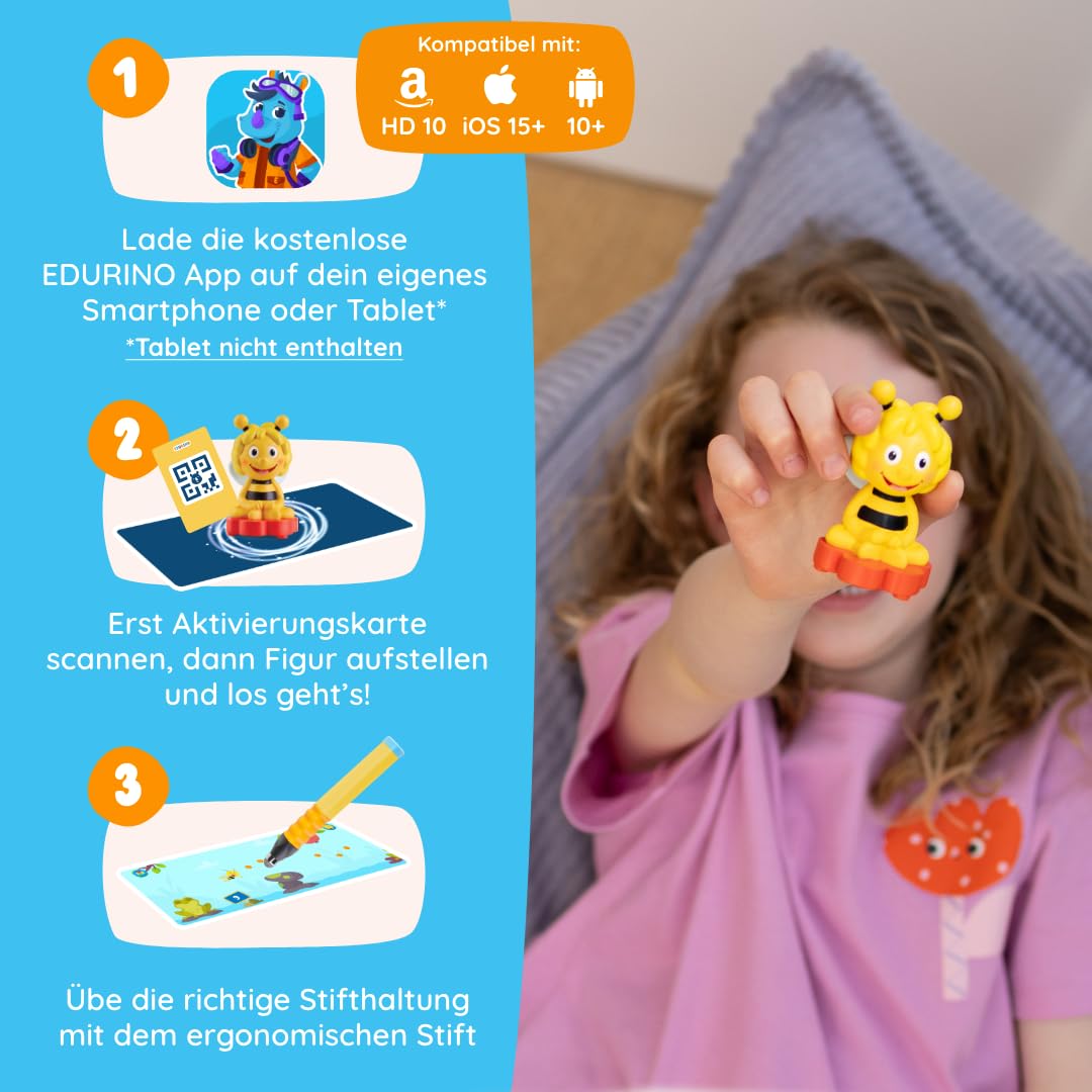 Edurino Figur Die Biene Maja Selbstbewusstsein Stärken mit Maja ab 3 Jahren inkl. App | Innovatives & digitales Lernspiel | Selbstvertrauen | Durchhaltevermögen | Selbstständigkeit