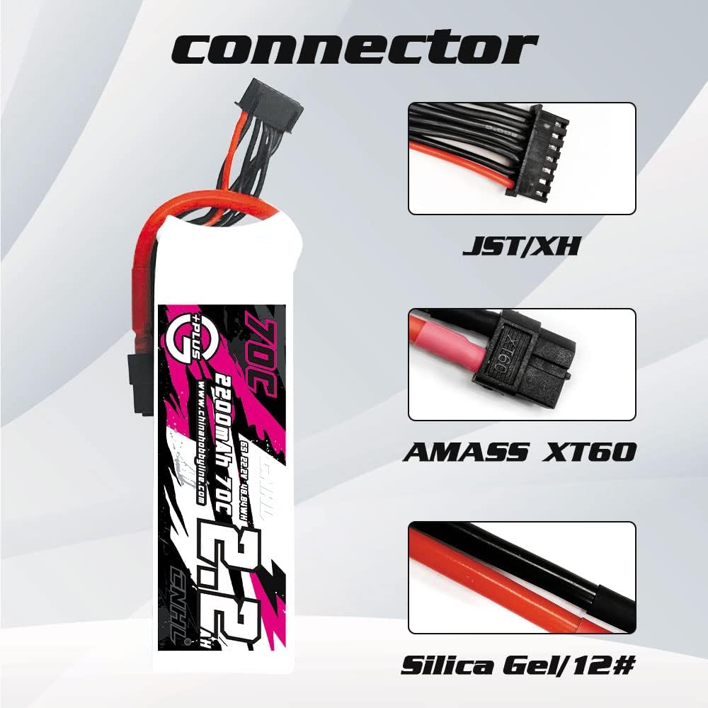 CNHL 2200mAh 6S Lipo Battery 22.2V 70C with XT60 Plug for RC Car Airplane Truck Boat Buggy Heli Airplane Drone (2 Packs)