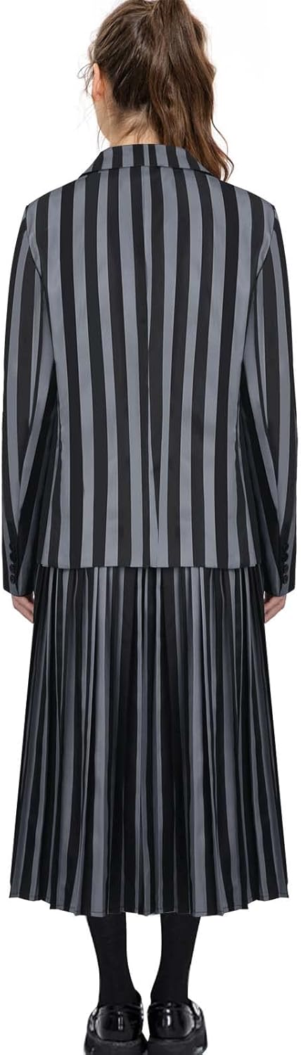 Adult Cosplay Suits Women Girls striped Jacket Coat with Pleated Skirt Academy School Uniform