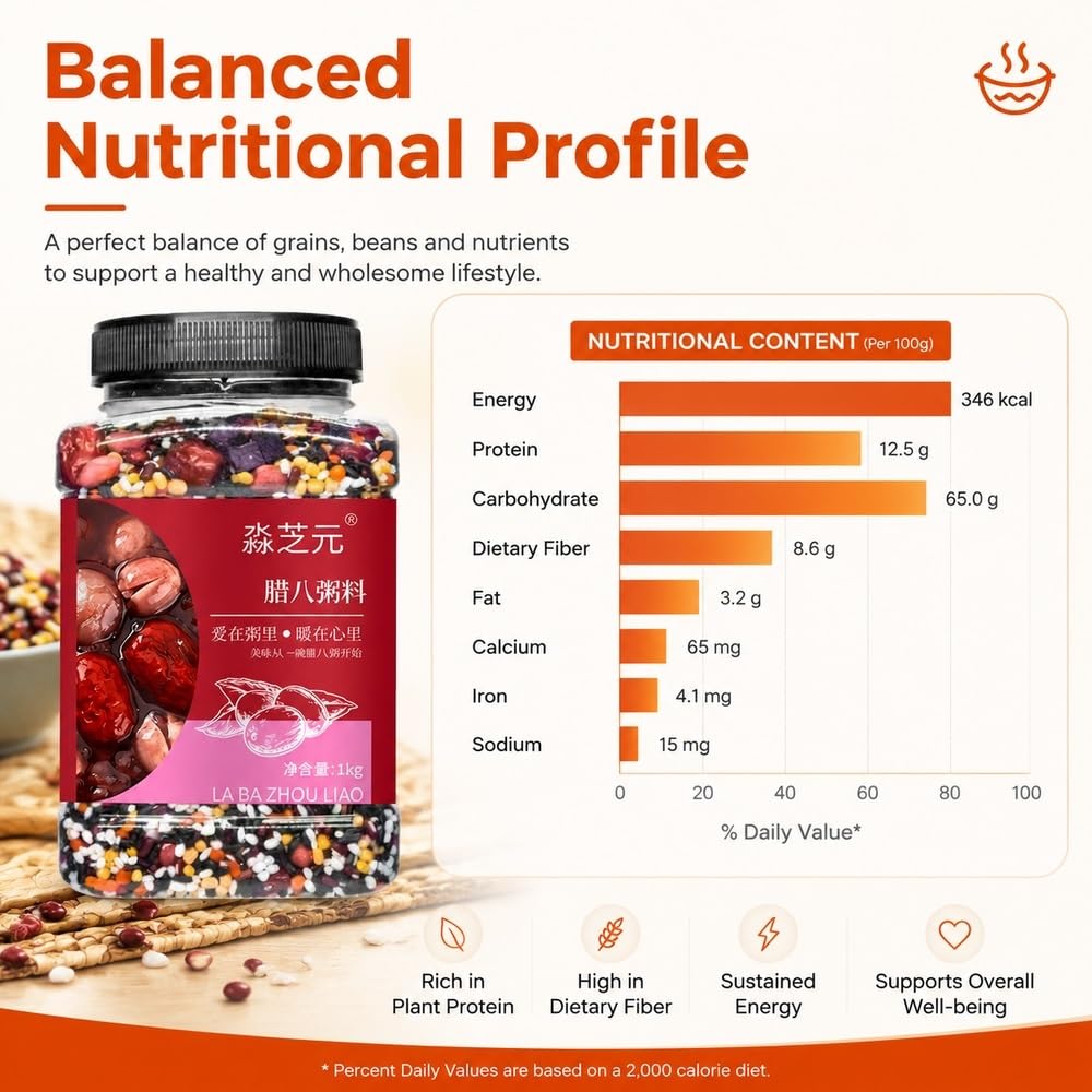 Mieszanka śniadaniowa Laba Eight Treasures Owsianka Pełnoziarnista 1 kg | Mieszanka fasoli i nasion Naturalne składniki Congee o zrównoważonych proporcjach