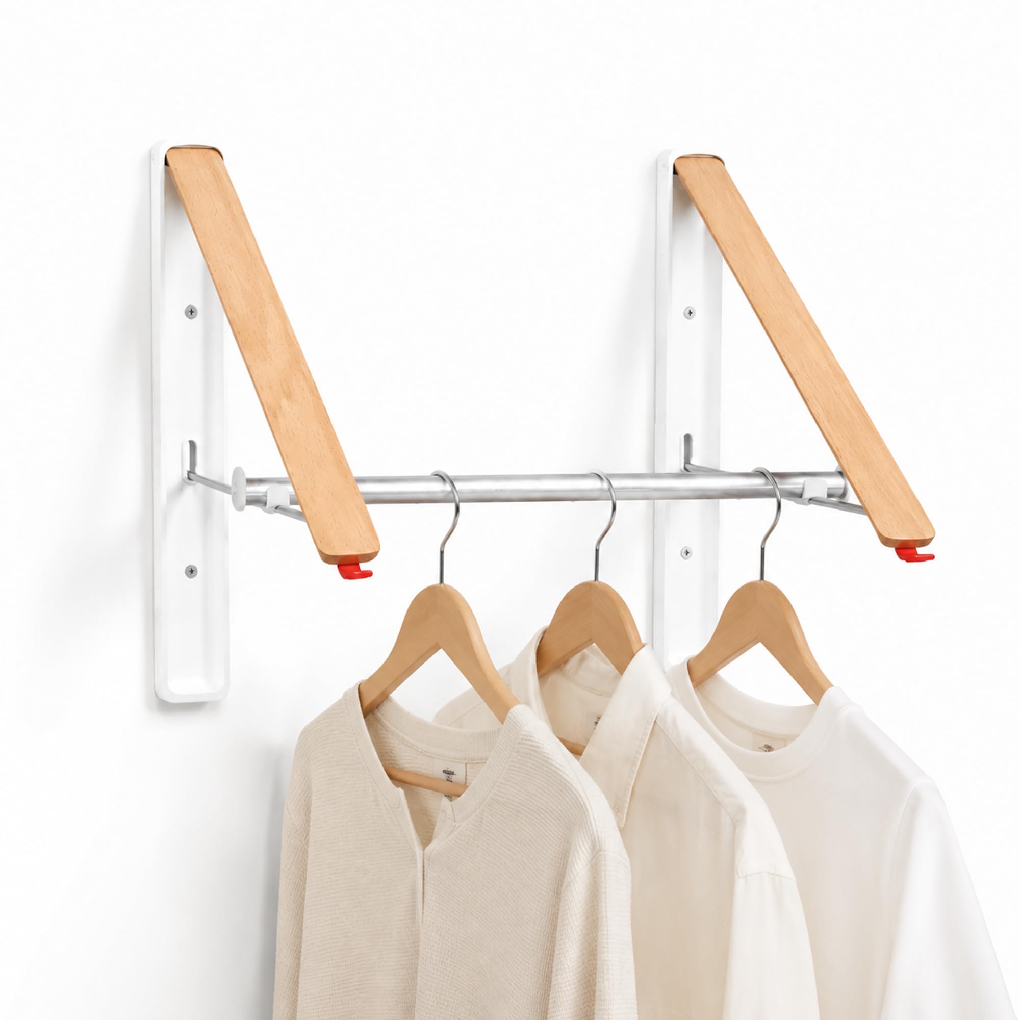 RFOUO White Wall Mounted Clothes Drying Rack,Laundry Hanger,2 Pack with Rod