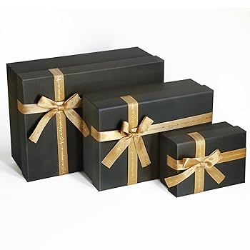Amazon | ゴールドのリボンと蝶結びが付いた黒いギフトボックス