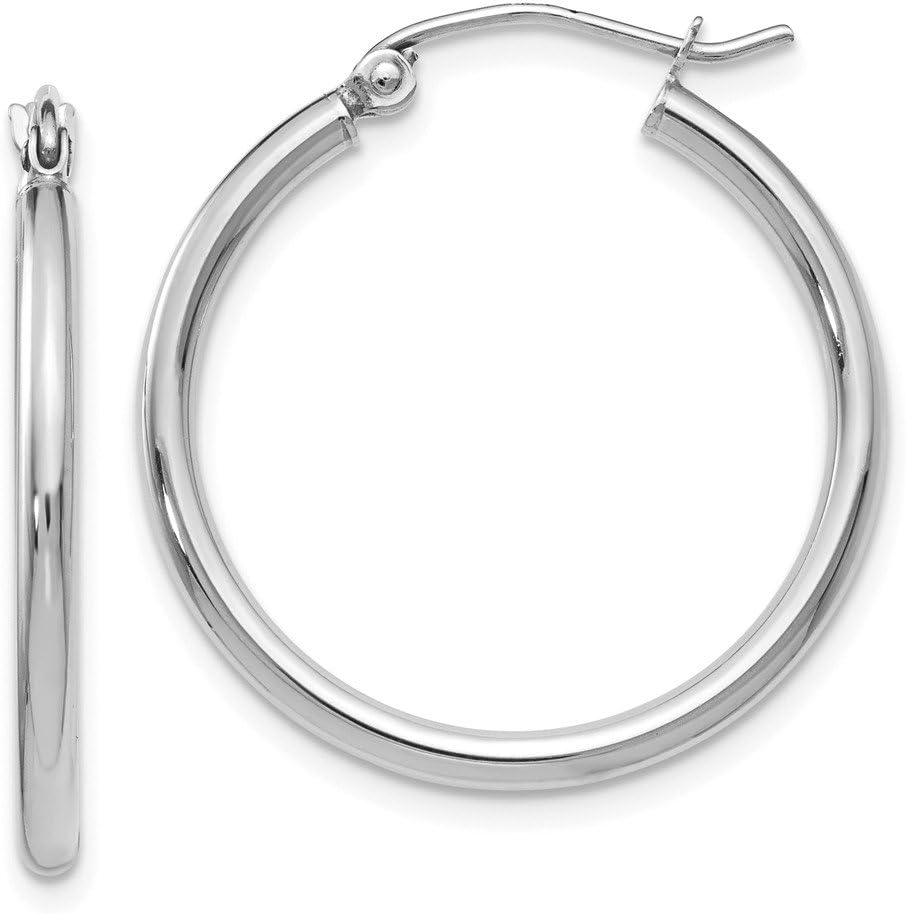 The Black Bow 2mm Round Hoop Earrings in 10k White Gold, 25mm (1 Inch)