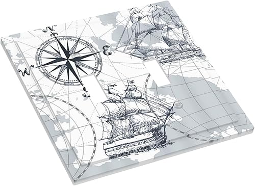 Miniatura 3 de Cubierta de interruptor de luz, velero náutico, brújula, boceto, barco, placa de pared de 2 cuadras, placa de interruptor de luz doble, cubierta