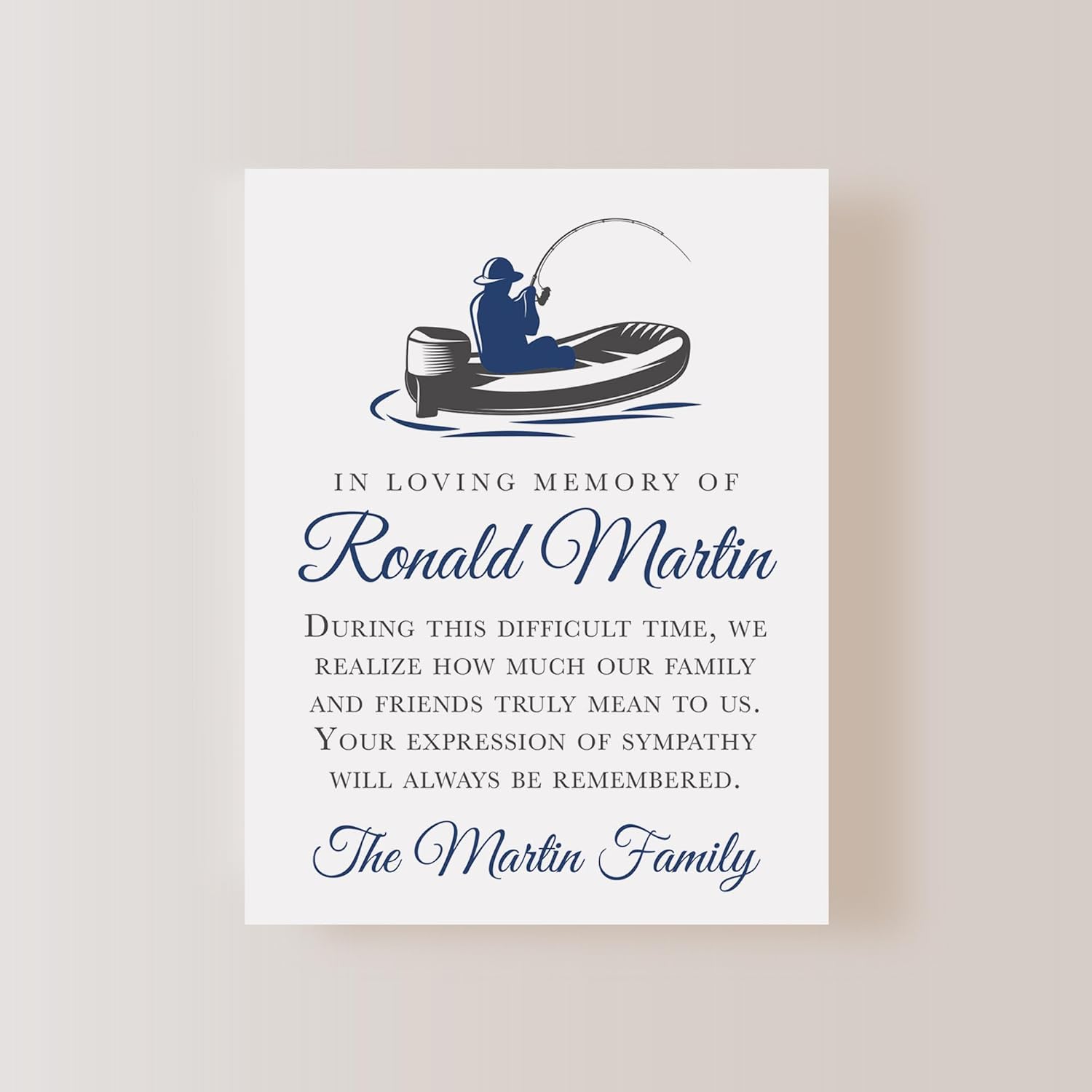 Fisherman Sympathy Thank You Cards, Personalized Funeral Thank You Cards, 4.25x5.5 Flat Bereavement Notes with Envelopes