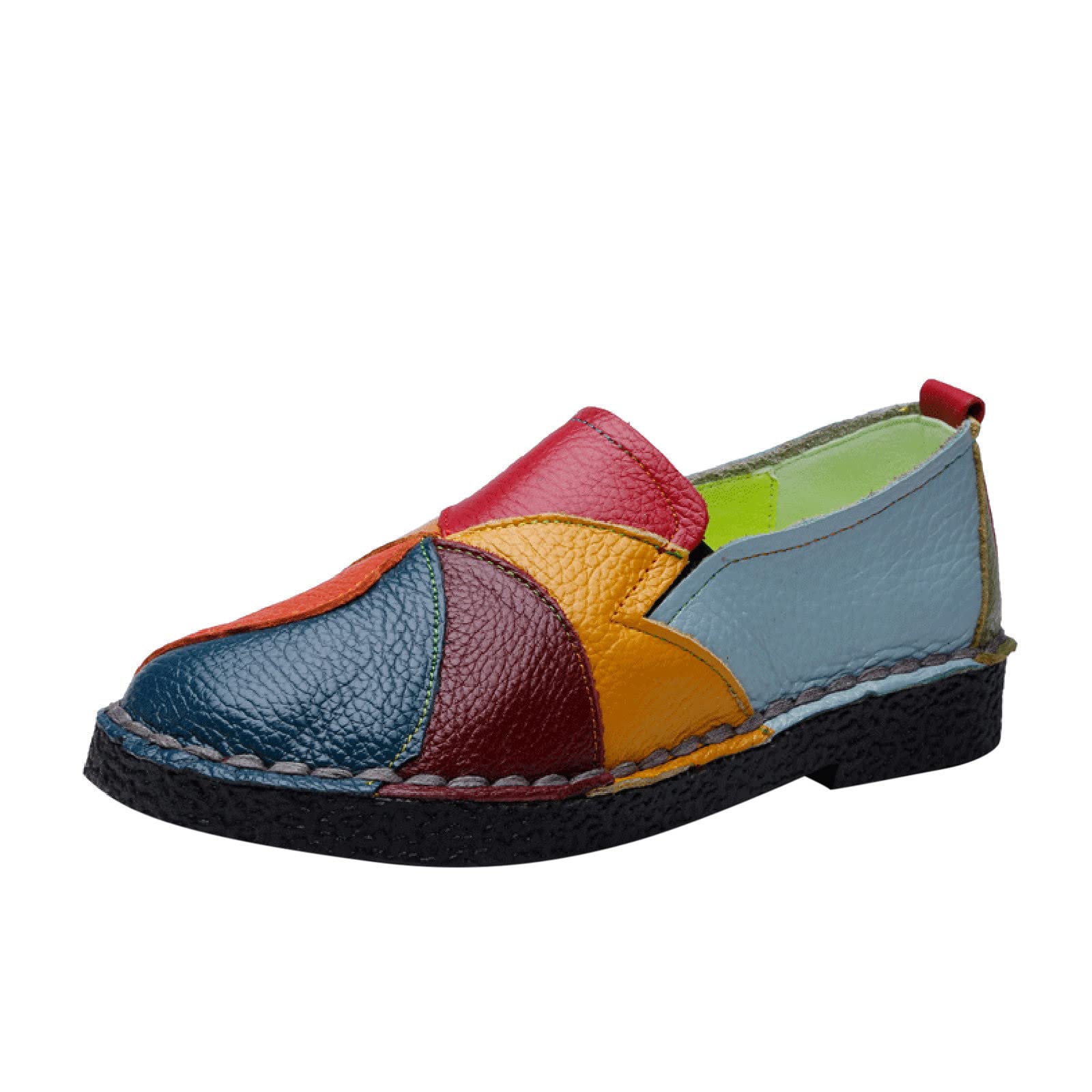 Zapatos de maternidad para mujer, de piel, planos, para caminar, ligeros, transpirables, de tela, para el día a día, patchwork