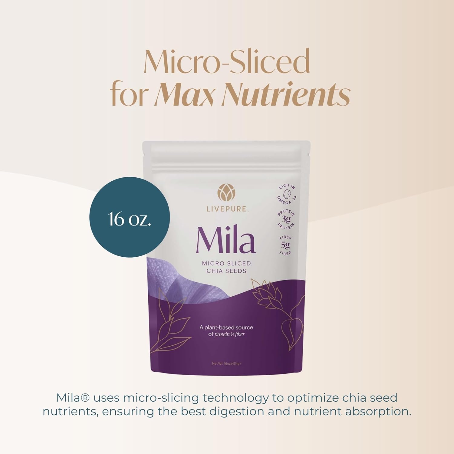 PURE Mila Chia Seed | Omega-3 & Fiber-Rich Organic Superfood | Micro-Sliced for Enhanced Absorption | Versatile for Smoothies & Meals | Vegan & Gluten-Free | 16 oz Pack