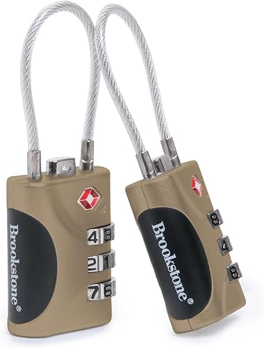 Miniatura 3 de Brookstone Candado de cable Paquete de 2 candados de viaje para equipaje de 3 dígitos aprobados por la TSA Candado de alambre de combinación