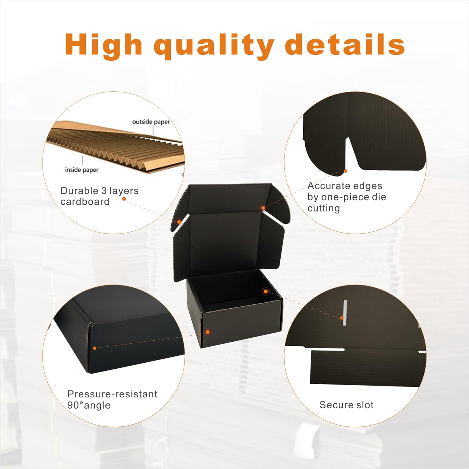 Paquete de 100 cajas de envío pequeñas de 4 x 4 x 2 pulgadas, sobres de cartón corrugado para negocios, negro (CM442B-100)