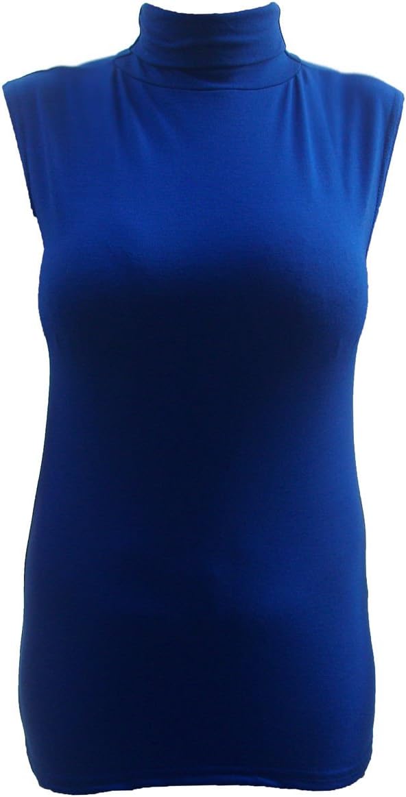 B73-Polo sans Manches Col Roulé Stretch Uni T-Shirt Top – Taille – Bleu Royal, Femme, EU 44/46, Bleu Royal, 44-46