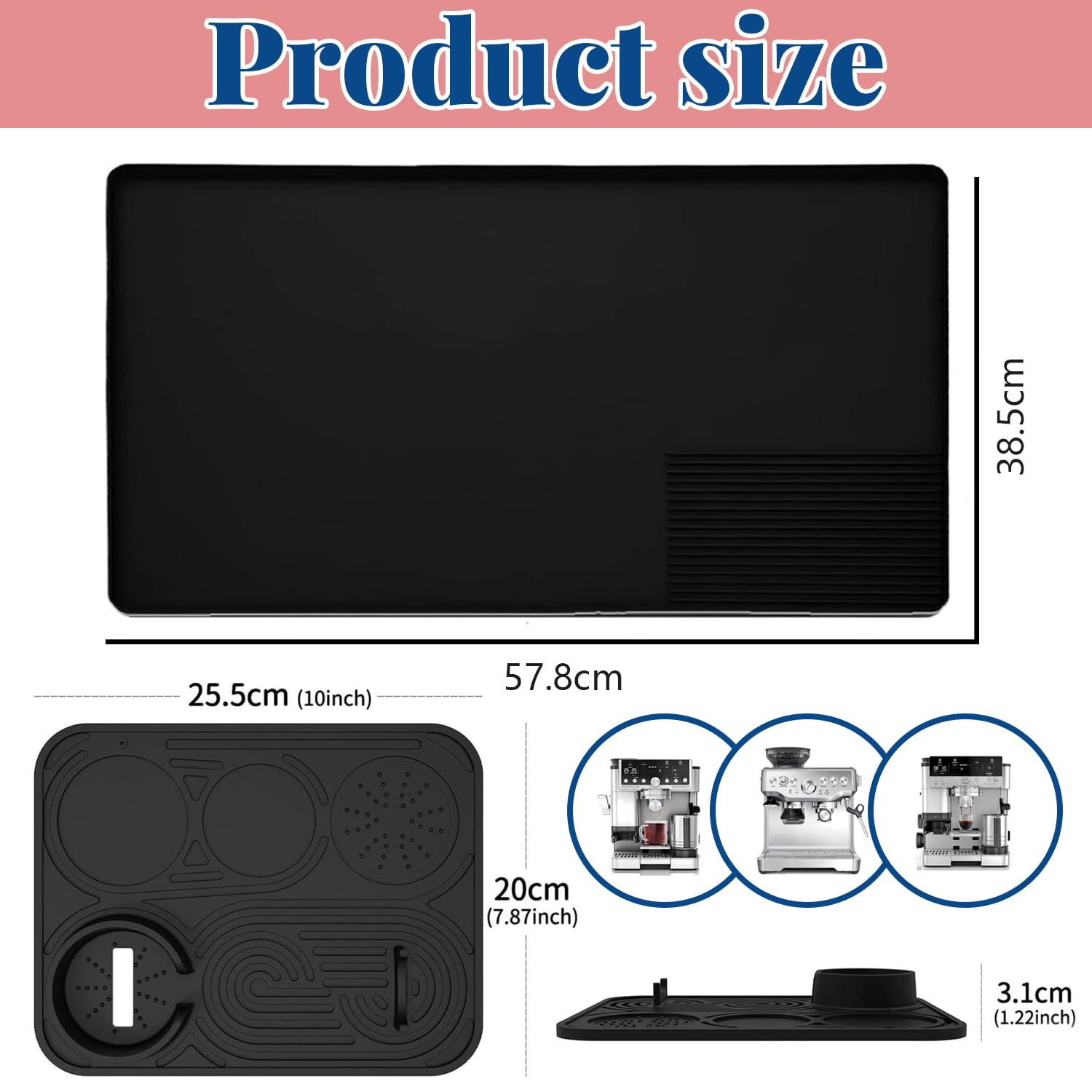 Alfombrilla de silicona para café, Silicona Tapete Cafetera, Base para cafetera, 2-en-1 Barista mat, Protector de encimera Resistente al Calor para cafeteras Ninja Luxe Cafe ES601EU/ES701EU