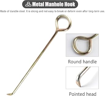 Portable Drain Grate Lifter for Removing Cover, Multipurpose Manhole Lifting Key with Rotated Handle, Metal Hook Pulling Tool for Sewer Lids