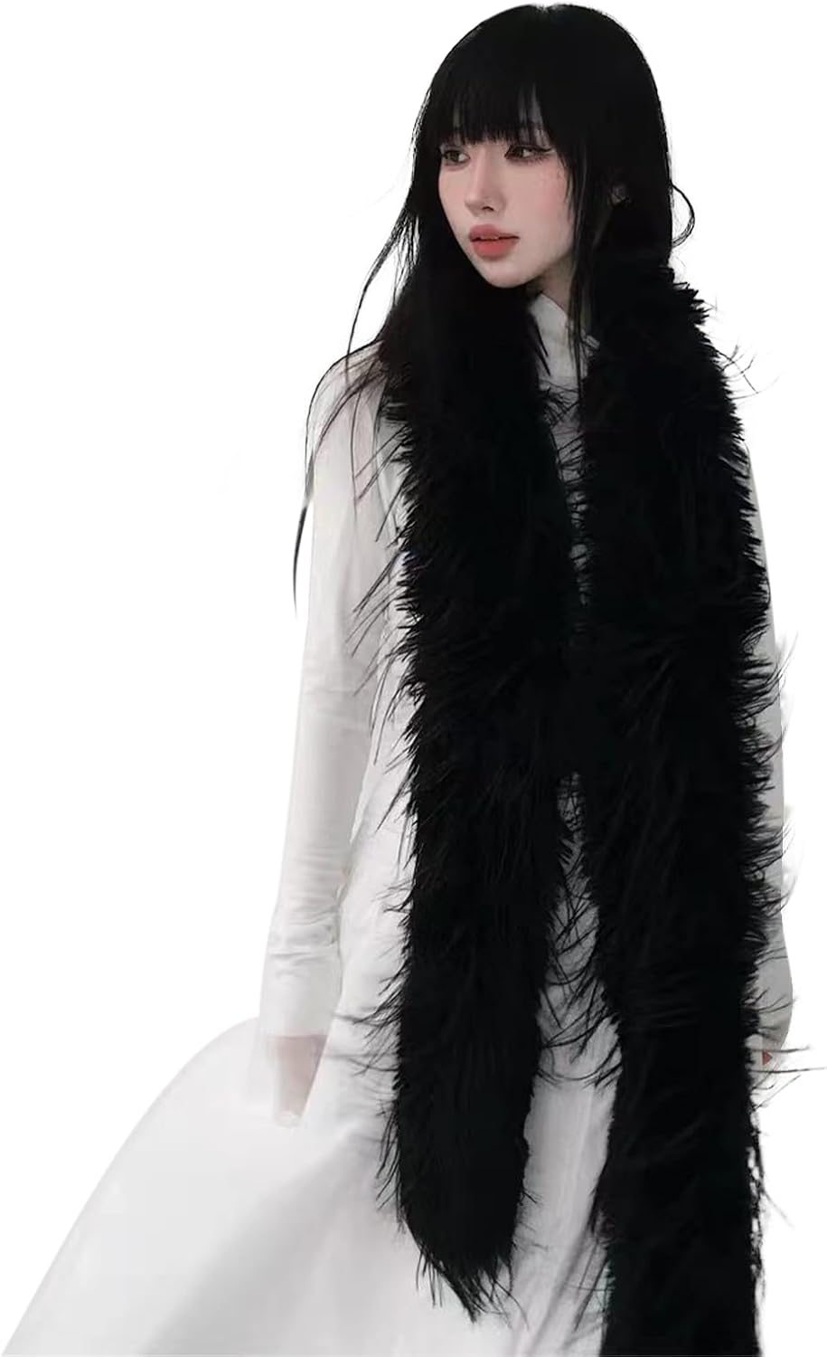 JIAHG Winter Warm Scarf Long Faux Fur Plush Thickened Scarf Cold Weather Soft Neck Warmer for Women Wedding Dinner Parties - Image 2