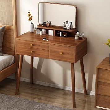 Makeup Vanity Set Dresser Desk with Lighted Mirror Brightness Adjustable Vanity Desk with 3 Drawers and Shelves Suitable for Living Alone, Bedroom, Living Room 100cm, No Light