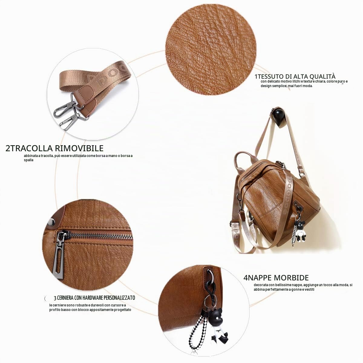 BUKESIYI Donna Borsa Zaino Elegante Zainetto Borse a Tracolla Zaini Antifurto Zainetti 2024 PU Pelle IT78302 Marrone