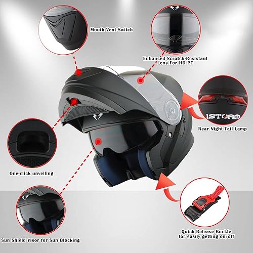 Miniatura 6 de 1Storm Nuevo Casco Modular de Cara Completa para Motocicleta con Doble Visera, Protector Solar y Luz Trasera LED Recargable Azul Brillante