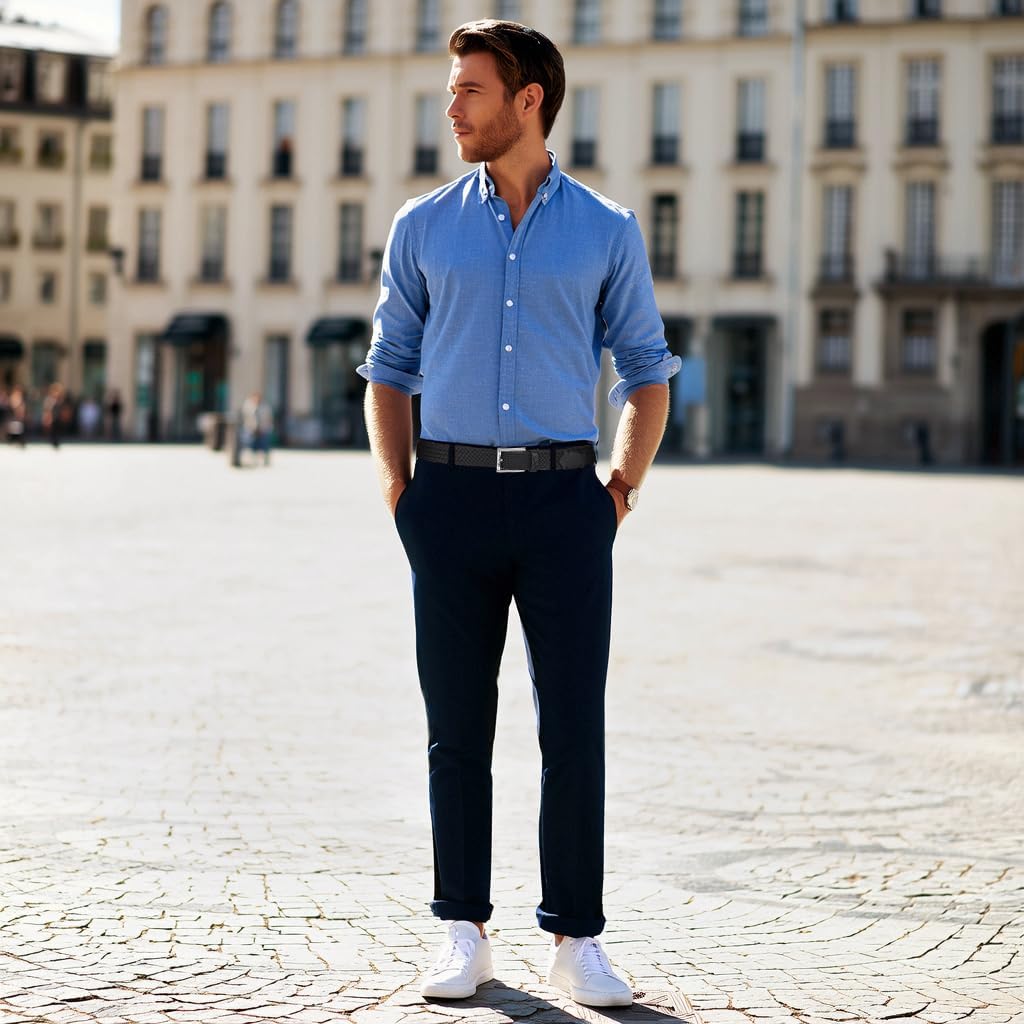 Braided Golf Belt For Men Steel Buckle Elastic Woven Belt 1 3/8 Inch