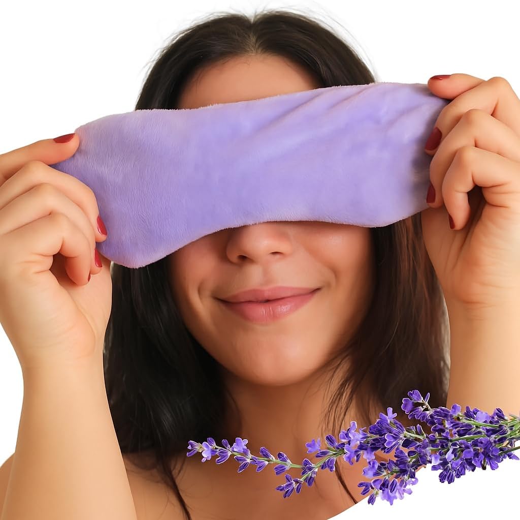Weighted Lavender Eye Mask – Microwavable Relaxation Mask with Natural Lavender & Flaxseed – Adjustable Strap, Soft & Reusable