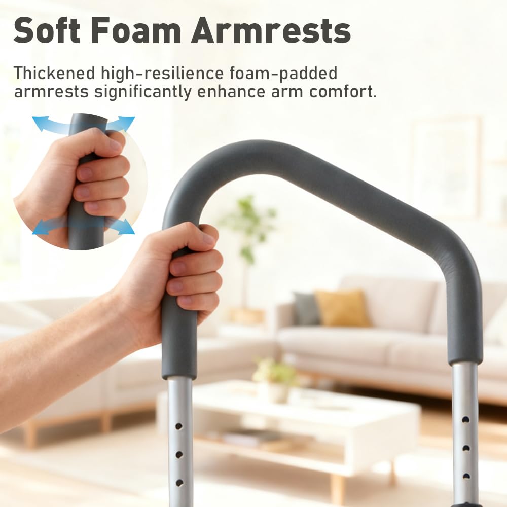 2-stufiger Hocker mit 5-fach höhenverstellbarem Handlauf für ältere Erwachsene – Aluminiumrahmen Tritthocker mit weichen Schaumstoffgriffen, rutschfeste Doppelstufen – Bett, Badewanne, Küche