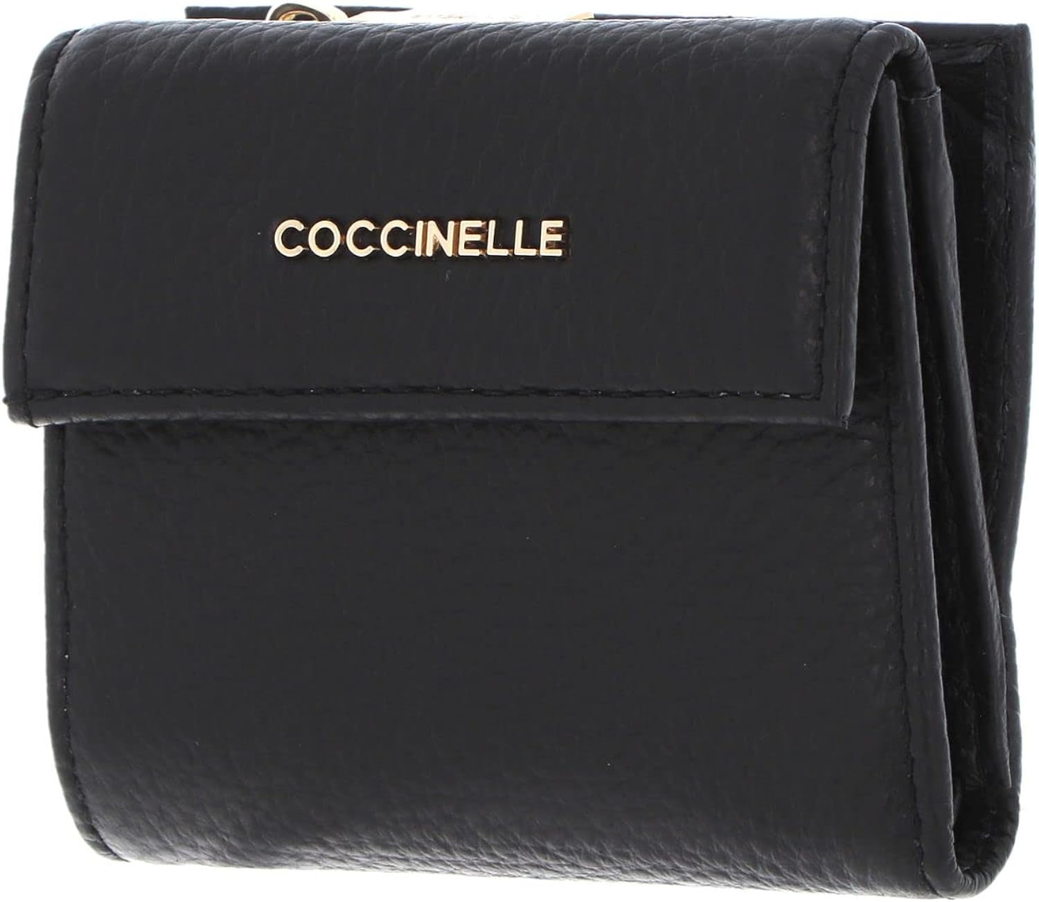 COCCINELLE Metallic Soft Mini Wallet Grainy Leather Noir COCCINELLE Metallic Soft Mini Wallet Grainy Leather Noir