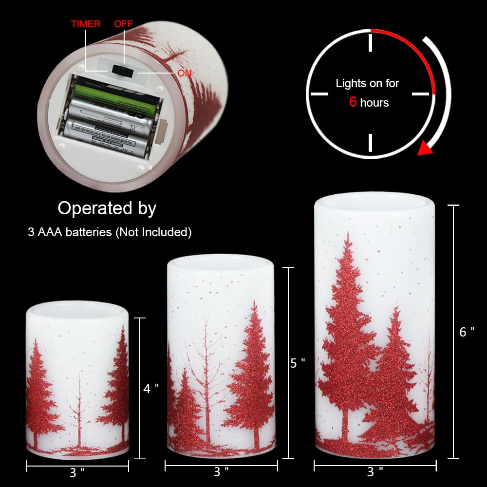 Candele tremolanti senza fiamma per albero di Natale, funzionamento a batteria, con timer 6H, confezione da 3 candele a colonna in vera cera con luce calda a LED, decorazione per cena,