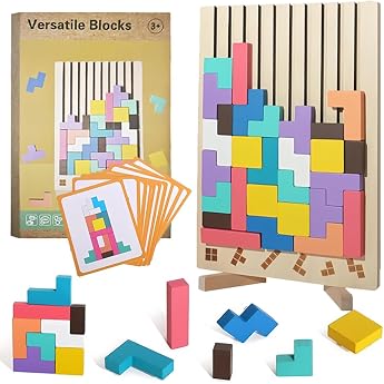 3D Wooden Puzzle Tetris Creative & Thinking Montessori Inspired Puzzles Intelligence Jigsaw Brain Training Tool Colourful Geometric Blocks Table Decoration & Relaxation Aid Gift for Friends