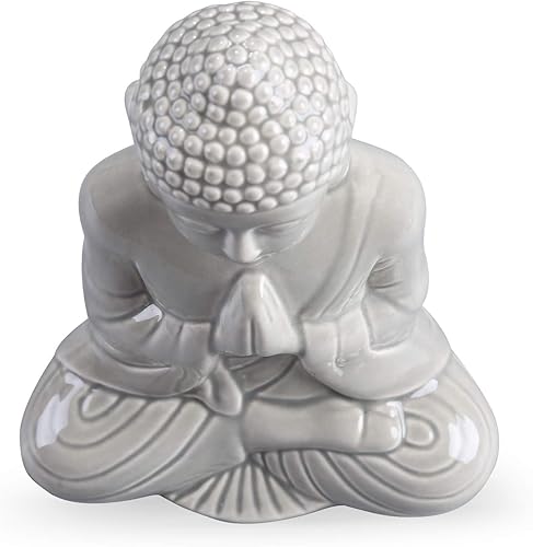 Miniatura 6 de Figura de Buda rezando de cerámica, estatua mediana serena (11 pulgadas de alto, gris)