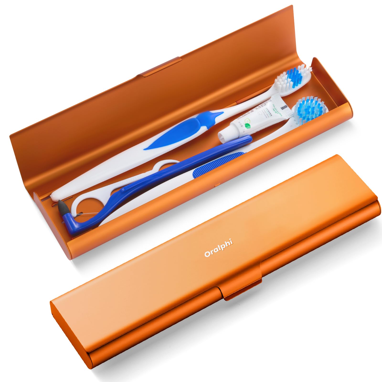 Oralphi Alu-Zahnbürstenetui Set, Tragbares Reiseetui aus Aluminium mit 2 extra weiche Zahnbürste