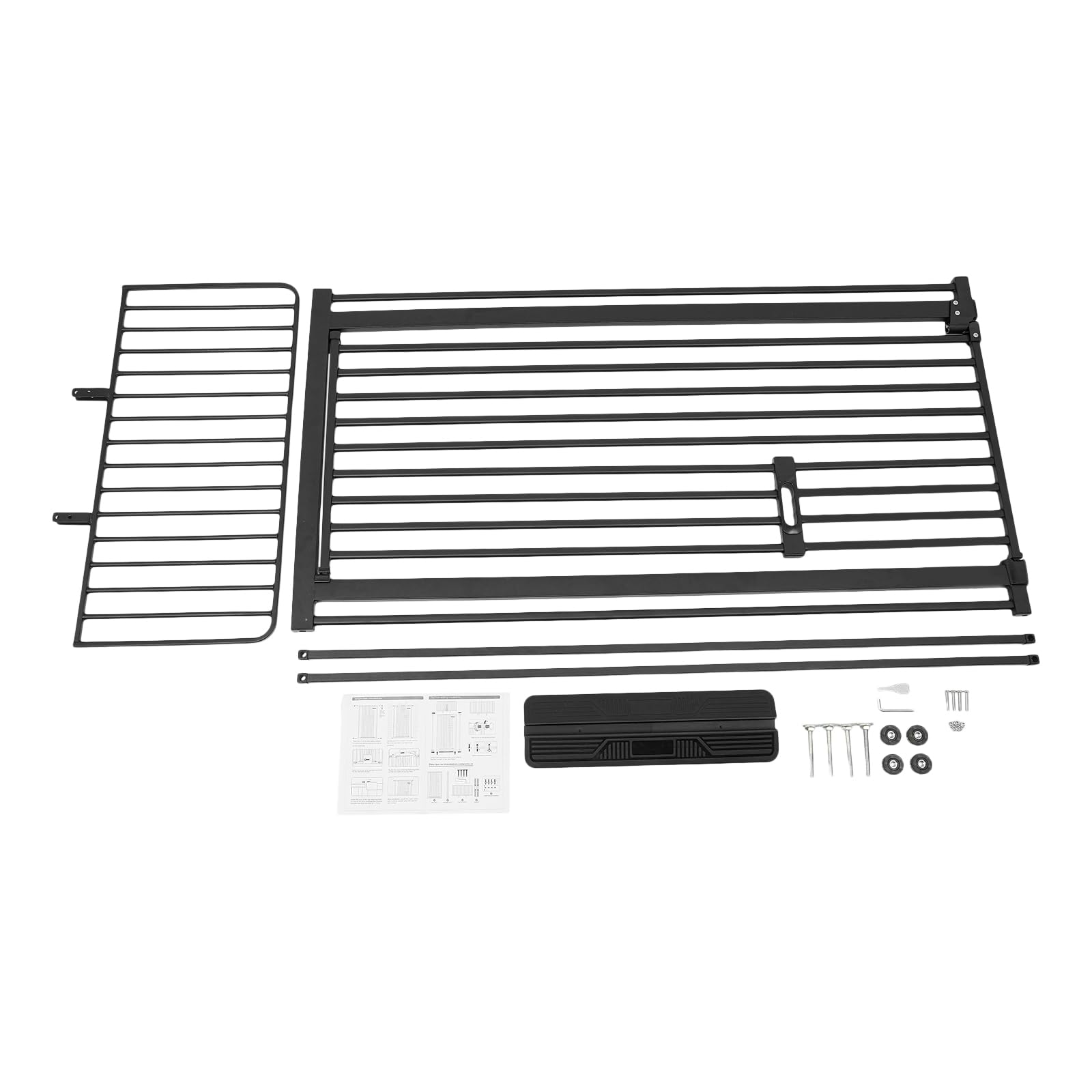Treppenschutzgitter 135cm ausziehbar mit Tür für Katzen und Hunde | Sicherheitsgitter mit Klemmbefestigung und Doppelverriegelung für Treppe ohne Bohren 90°Stop (Schwarz)