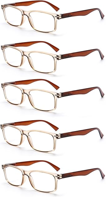 5 Pack Unisex Rectangular Vintage Plastic Frame Reading Glasses for Men and Women