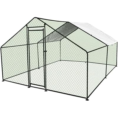 Large Metal Chicken Coop with Run, Walkin Poultry Cage for Outdoor and Yard Farm Use, Waterproof Cover, Duck Rabbit Cat House Chicken Run Pen (13.1'L x 9.8'W x 6.6'H)