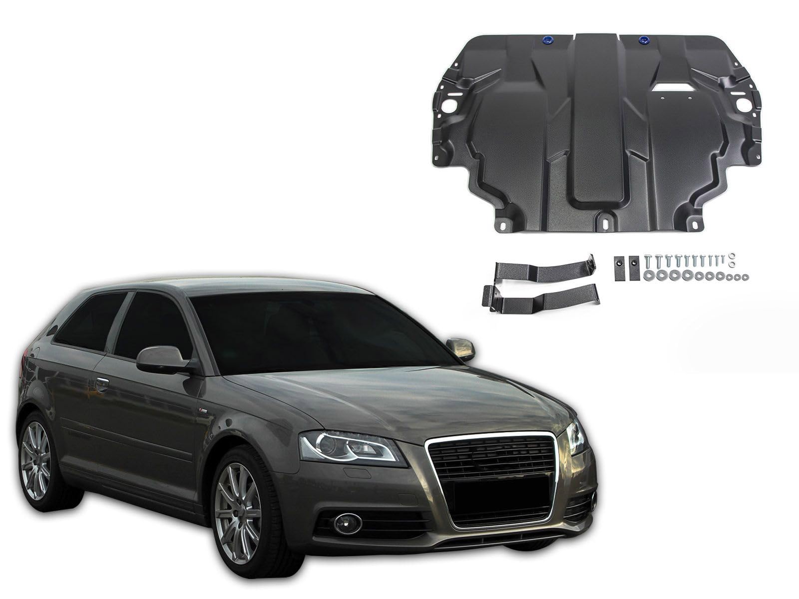 J&J AUTOMOTIVE Unterfahrschutz passend für Audi A3 8P 2003-2011, Stahl 2mm Motor und Getriebeschutz Unterbodenschutz Passform Schwarz