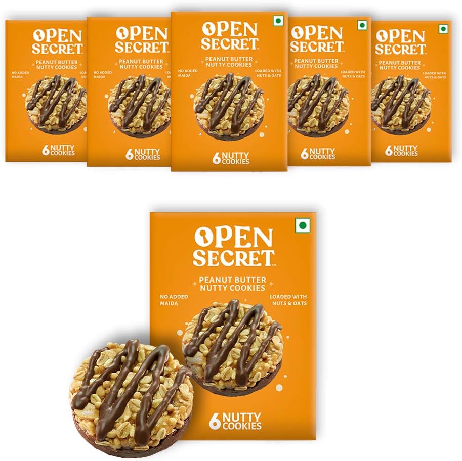Open Secret Cookies|6 Boxes,6 Peanut Butter Cookies Each|Butter|Healthy Snacks,Diwali Gifts,Gift Hamper,Cookies Gift Packs,Cookies Biscuits,Healthy High Protein,No Added Maida,Gifts(6X6 = 36),75grams
