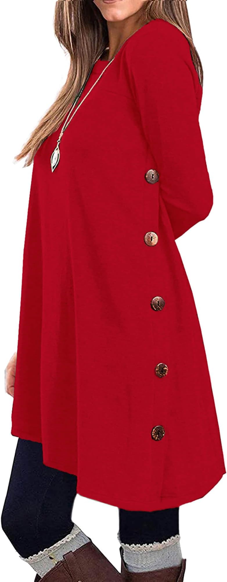 KORSIS Dresses for Women Long Sleeve Crew Neck Casual Button Loose Fitting Sweater Fall Winter Tunic Dress with Legging S-2XL