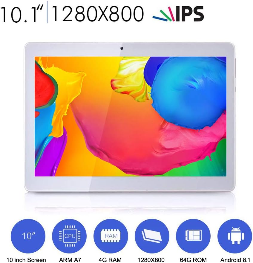 Foren-Tek 10 inch Android Tablet 4GB RAM 64GB ROM Octa Core with Dual Sim Card Slots - 3G Unlocked GSM Phone Tablets with WiFi Bluetooth GPS (Silver)