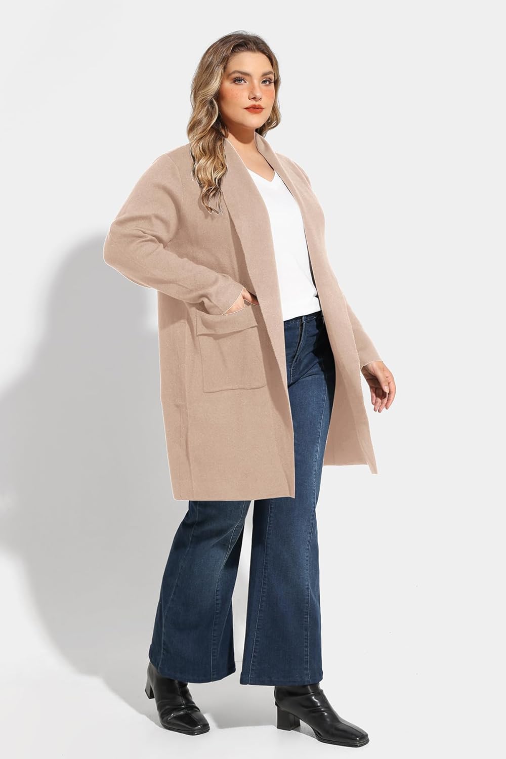 RITERA Plus Size Cardigan Sweaters for Women Long Sleeve Open Front Lapel Collar Jacket Pocket Winter Coatigan XL-5XL - Image 3